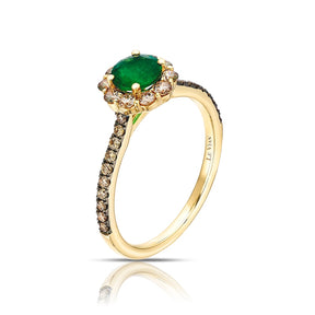 Le Vian 14ct Yellow Gold Nude Chocolate 0.50ct Diamond & Costa Smeralda Emerald Halo Ring