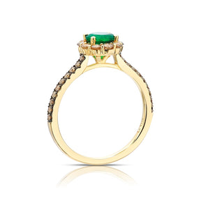 Le Vian 14ct Yellow Gold Nude Chocolate 0.50ct Diamond & Costa Smeralda Emerald Halo Ring