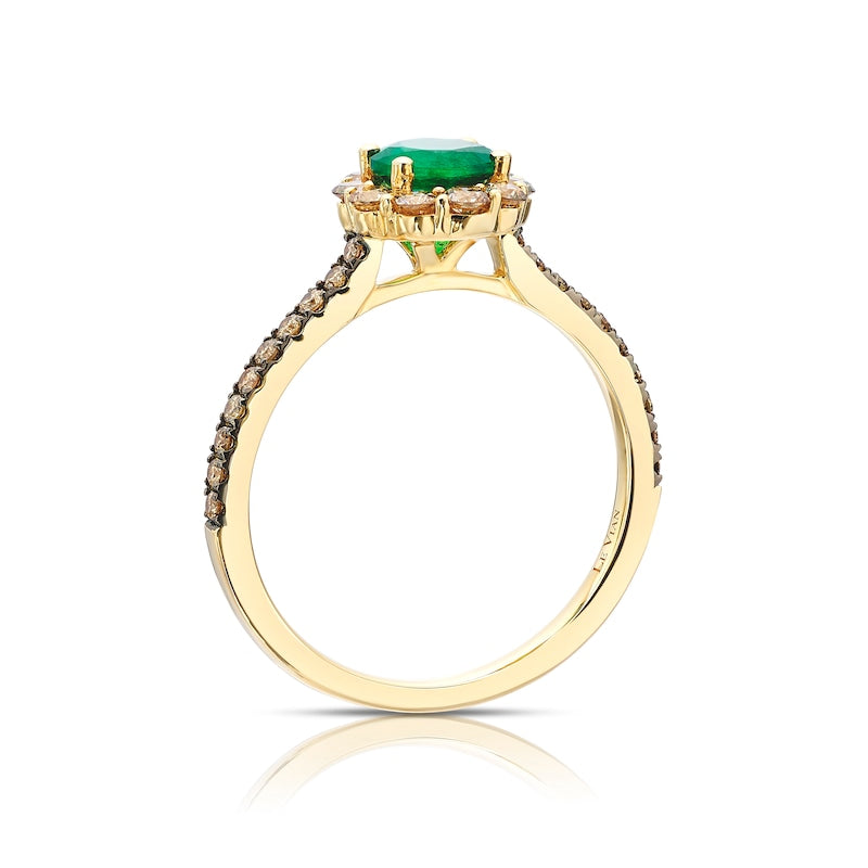 Le Vian 14ct Yellow Gold Nude Chocolate 0.50ct Diamond & Costa Smeralda Emerald Halo Ring
