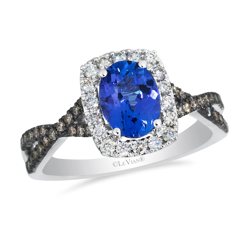 Le Vian  14ct White Gold Nude Chocolate 0.40ct Diamond & Blueberry Tanzanite Halo Ring