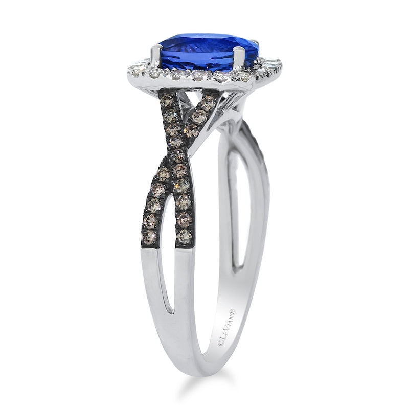 Le Vian  14ct White Gold Nude Chocolate 0.40ct Diamond & Blueberry Tanzanite Halo Ring