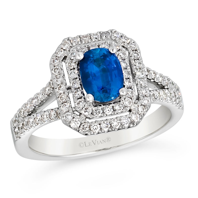 Le Vian Platinum 0.50ct Diamond & Oval Cornflower Sapphire Halo Ring