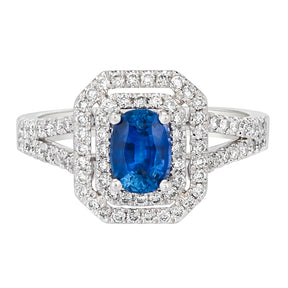 Le Vian Platinum 0.50ct Diamond & Oval Cornflower Sapphire Halo Ring