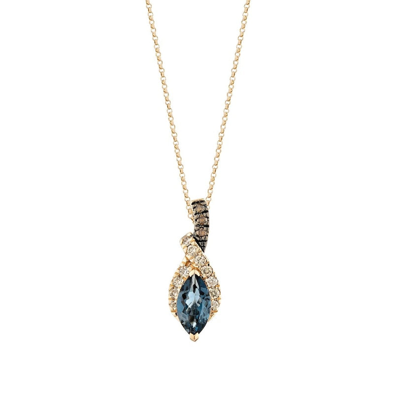 Le Vian 14ct Rose Gold 0.15ct Diamond & Deep Sea Blue Topaz Twist Pendant Necklace
