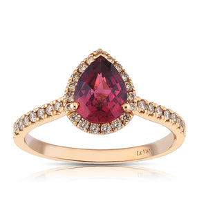 Le Vian 14ct Rose Gold 0.30ct Diamond & Raspberry Rhodolite Pear Shaped Halo Ring