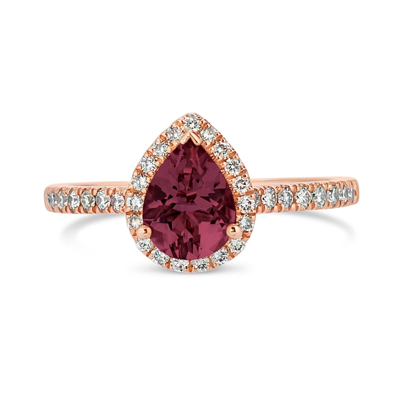 Le Vian 14ct Rose Gold 0.30ct Diamond & Raspberry Rhodolite Pear Shaped Halo Ring