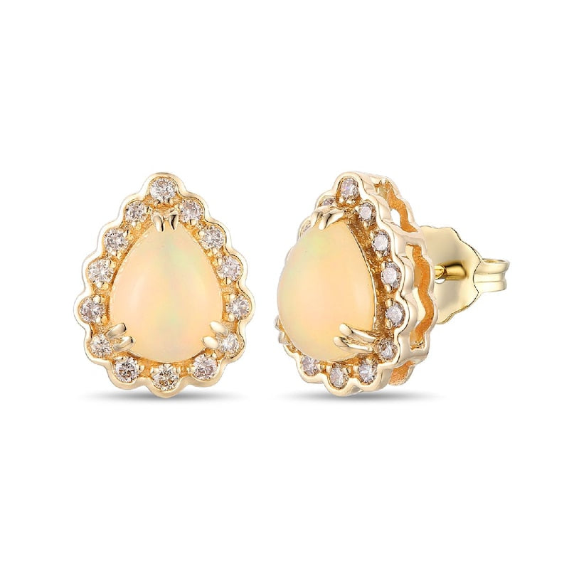 Le Vian 14ct Yellow Gold 0.30ct Diamond & Neopolitan Opal Pear Shaped Stud Earrings