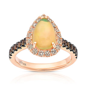 Le Vian 14ct Rose Gold 0.69ct Diamond & Neopolitan Opal Pear Shaped Halo Ring