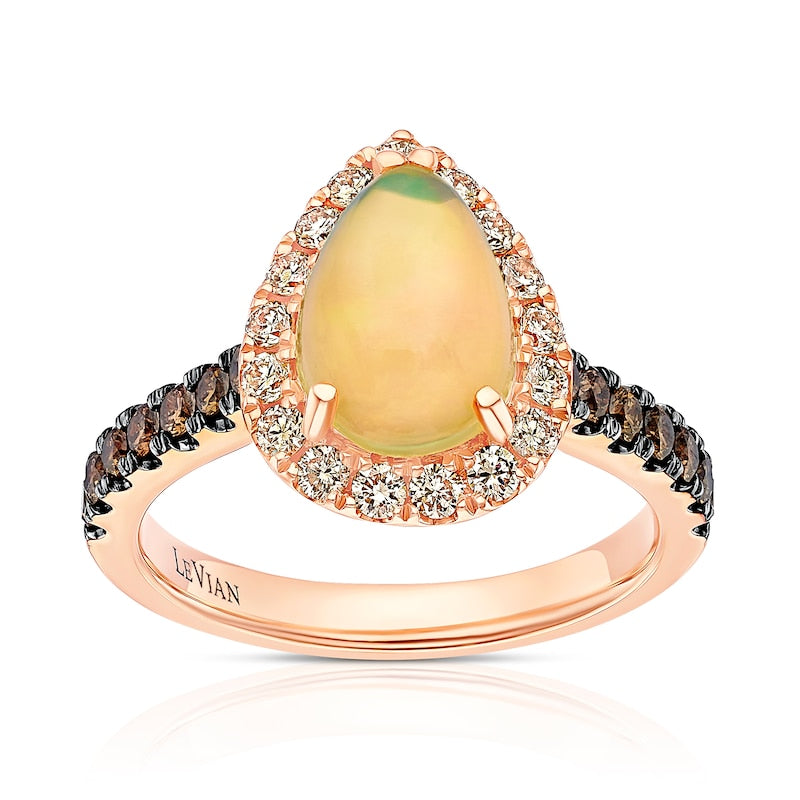 Le Vian 14ct Rose Gold 0.69ct Diamond & Neopolitan Opal Pear Shaped Halo Ring