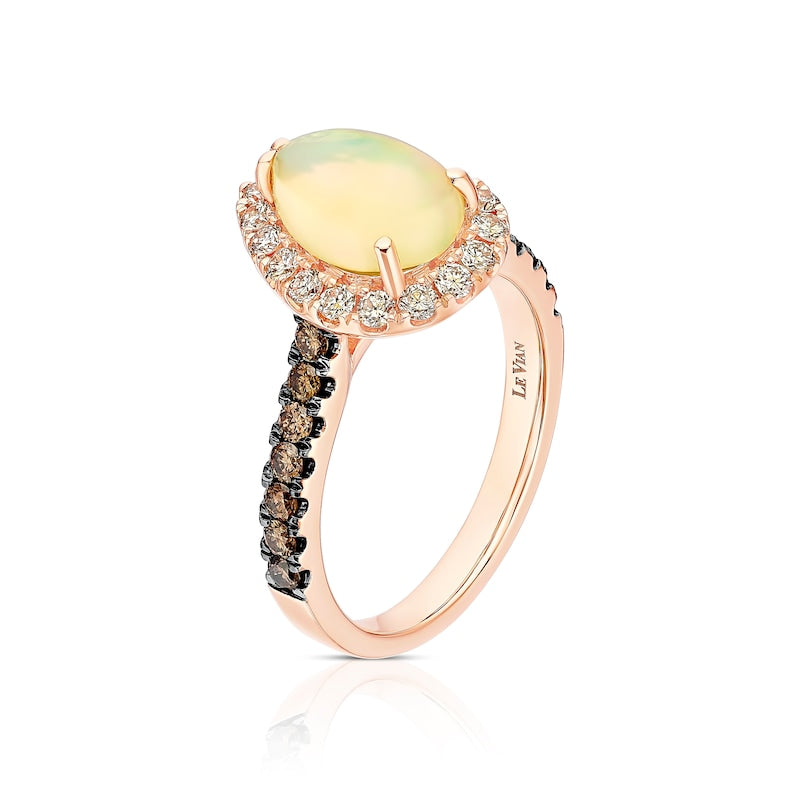 Le Vian 14ct Rose Gold 0.69ct Diamond & Neopolitan Opal Pear Shaped Halo Ring
