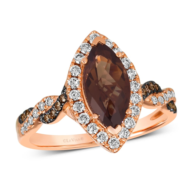 Le Vian 14ct Rose Gold 0.40ct Diamond & Brown Smokey Quartz Marquise Ring