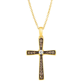 Le Vian 14ct Yellow Gold 0.20ct Diamond Chocolate Brown & Nude Cross Shaped Pendant