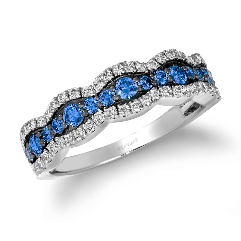 Le Vian Ring 14ct White Gold 0.30ct Diamond & Blueberry Sapphire Wave Ring