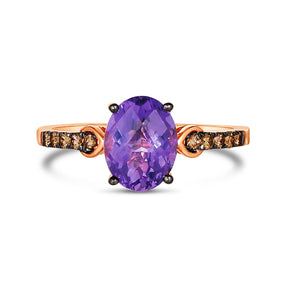 Le Vian 14ct Rose Gold 0.15ct Diamond & Grape Amethyst Oval Shaped Ring