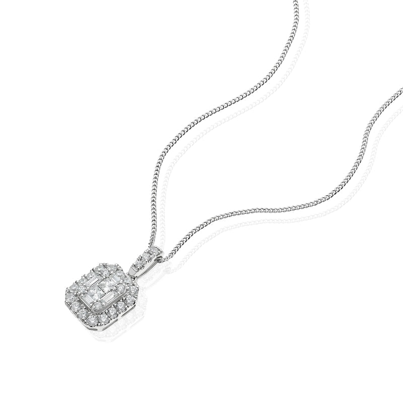 Platinum 0.50ct Diamond Emerald Shaped Pendant