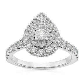 Engagement Ring Platinum Pear Shaped Halo 1ct Diamond Ring