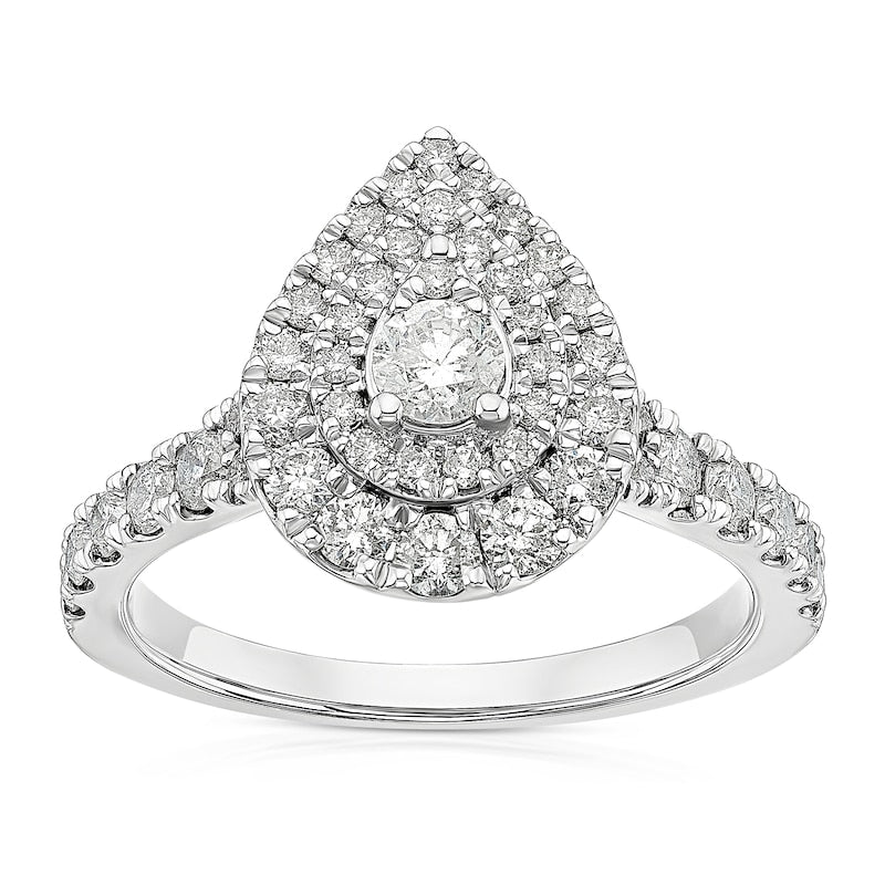 Engagement Ring Platinum Pear Shaped Halo 1ct Diamond Ring