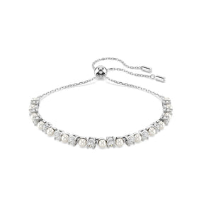 Swarovski Matrix Silver Tone Crystal Pearl & Zirconia Bolo Bracelet