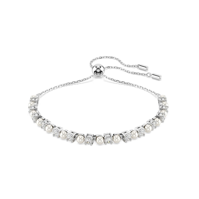 Swarovski Matrix Silver Tone Crystal Pearl & Zirconia Bolo Bracelet