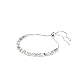 Swarovski Matrix Silver Tone Crystal Pearl & Zirconia Bolo Bracelet