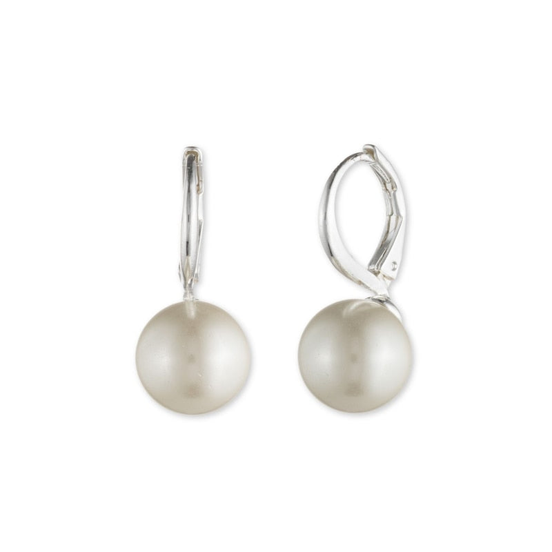 Lauren Ralph Lauren Silver Tone 10mm Faux Pearl Drop Earrings