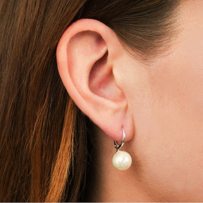 Lauren Ralph Lauren Silver Tone 10mm Faux Pearl Drop Earrings