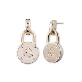 Lauren Ralph Lauren Signature Gold Tone Logo Padlock Drop Earrings