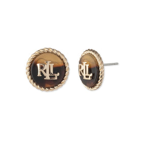 Lauren Ralph Lauren Gold Tone & Tortoise Logo Stud Earrings