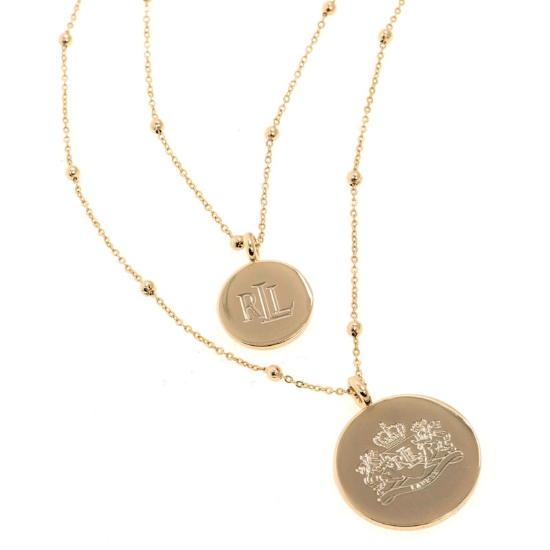 Lauren Ralph Lauren Gold Tone Double Layer Crest Necklace