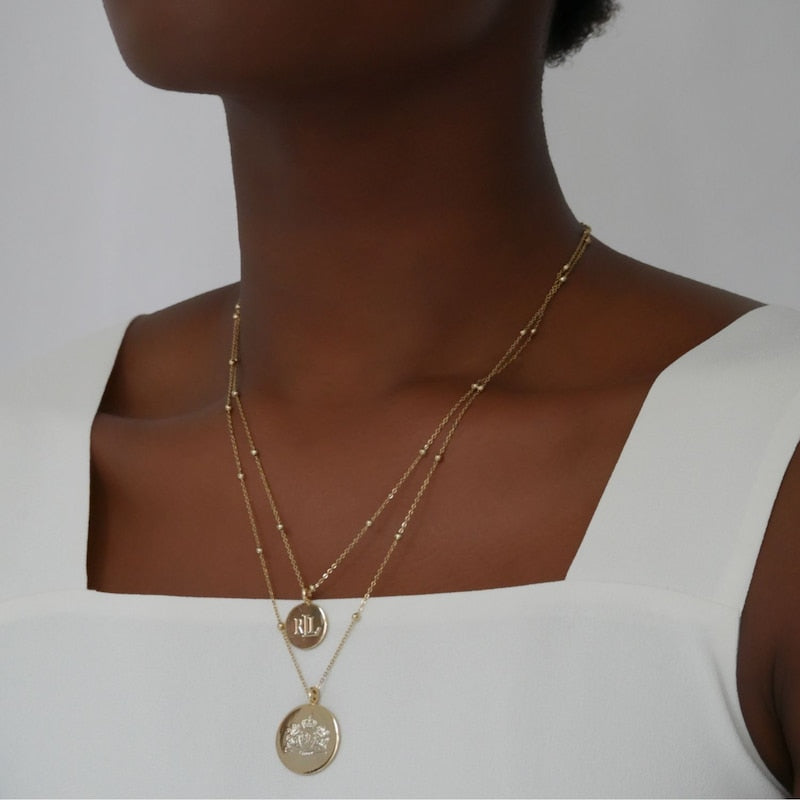 Lauren Ralph Lauren Gold Tone Double Layer Crest Necklace