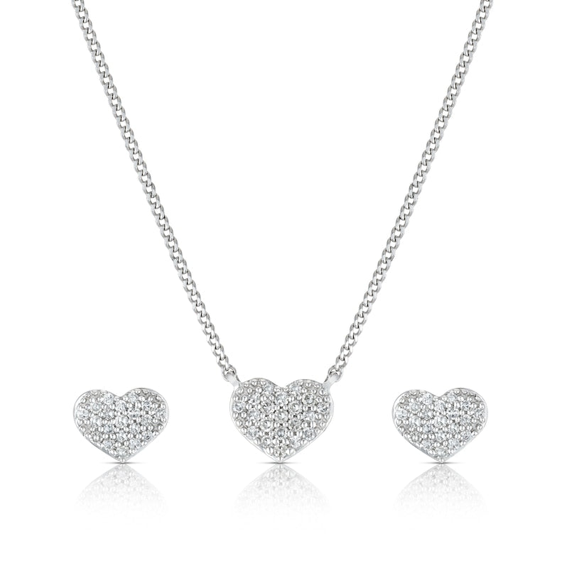 Sterling Silver 0.15ct Diamond Stud Earrings & Necklace Jewellery Set
