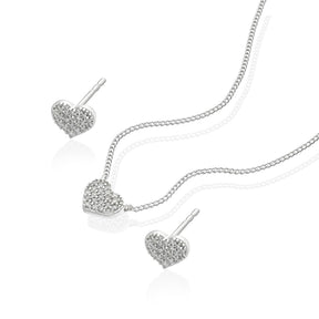 Sterling Silver 0.15ct Diamond Stud Earrings & Necklace Jewellery Set