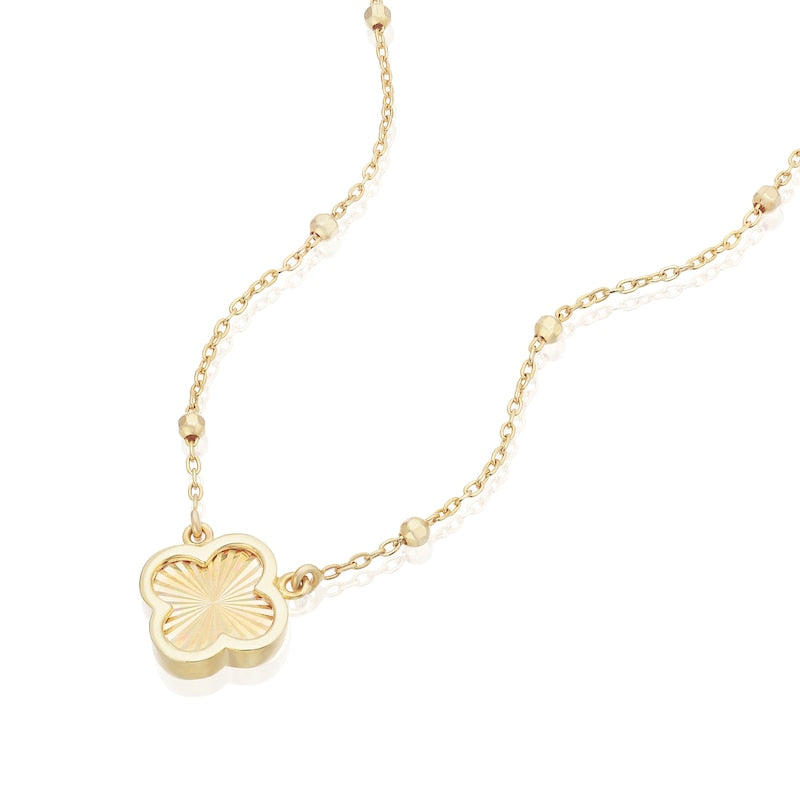 9ct Yellow Gold 16" Diamond Cut Clover Pendant Necklace