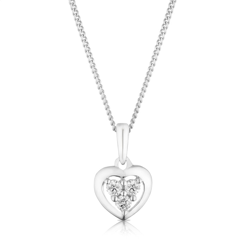 Sterling Silver 16+2" 0.10ct Diamond Heart Shaped Cluster Necklace