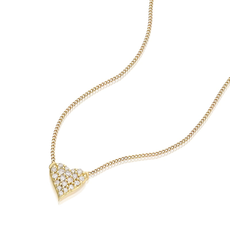 9ct Yellow Gold 18" Diamond Heart Shaped Pendant Necklace