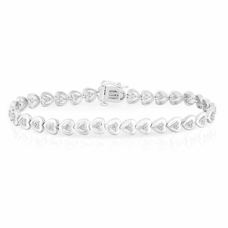Sterling Silver 0.50ct Diamond Heart Shaped Tennis Bracelet