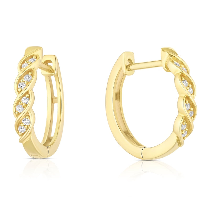 9ct Yellow Gold Diamond Twist Hoop Earrings