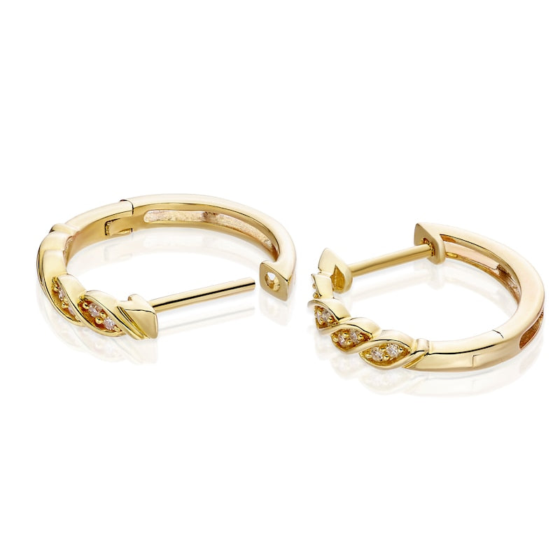 9ct Yellow Gold Diamond Twist Hoop Earrings