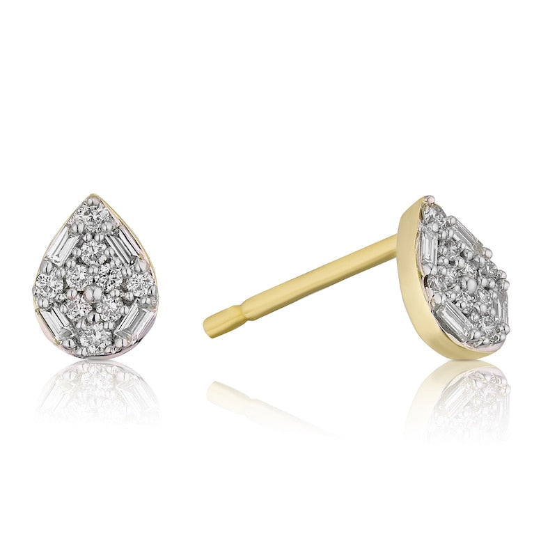 9ct Yellow Gold 0.15ct Diamond Pear Shaped Stud Earrings