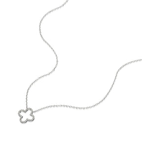 9ct White Gold 18" Diamond Open Clover Shaped Pendant Necklace
