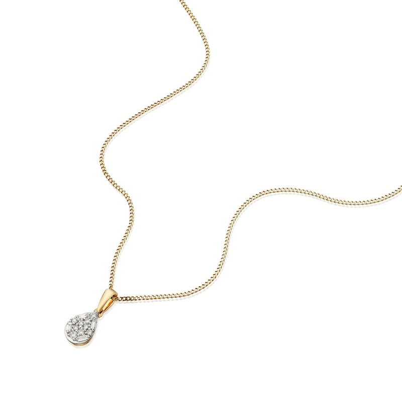9ct Yellow Gold 18" 0.10ct Diamond Cluster Pendant Necklace