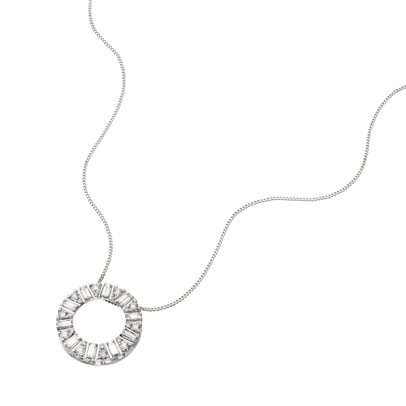 9ct White Gold 18" 0.59ct Diamond Open Circle Pendant Necklace