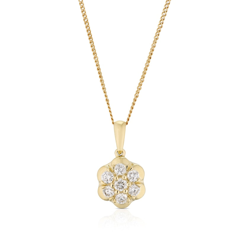9ct Yellow Gold 18" 0.25ct Diamond Flower Shaped Pendant Necklace