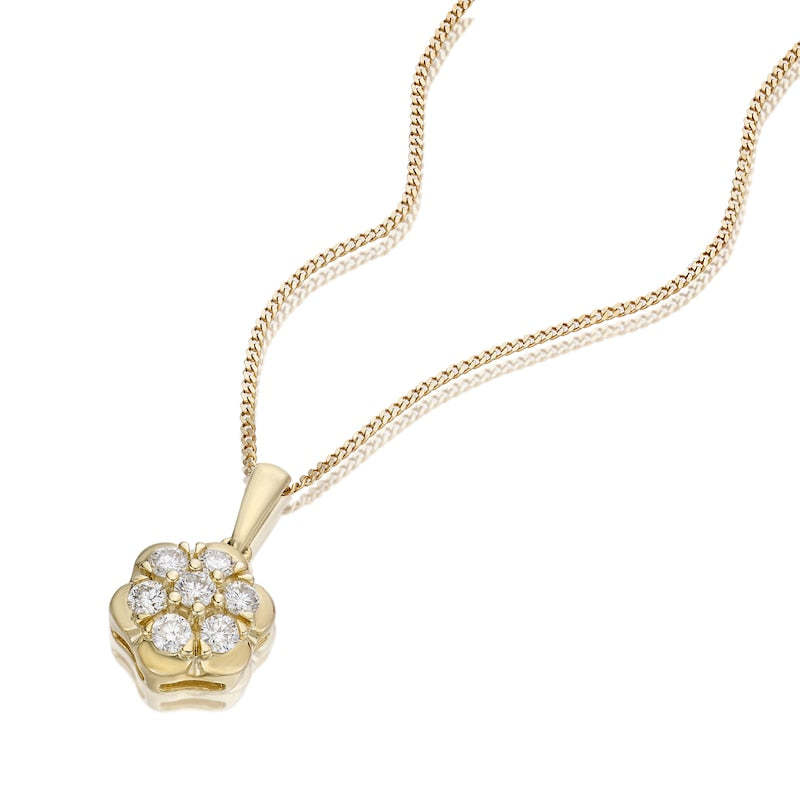 9ct Yellow Gold 18" 0.25ct Diamond Flower Shaped Pendant Necklace