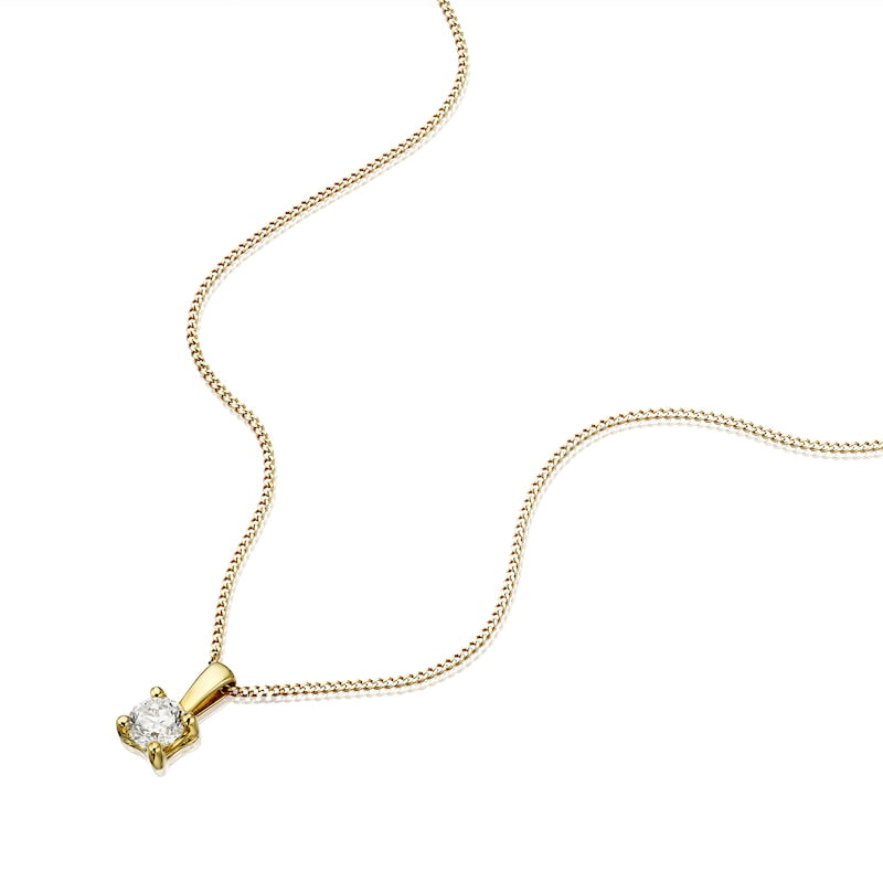 9ct Yellow Gold 18" 0.25ct Diamond Solitaire Pendant Necklace