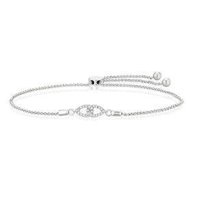 Sterling Silver 0.10ct Diamond Interlink Pear Shaped Bolo Bracelet