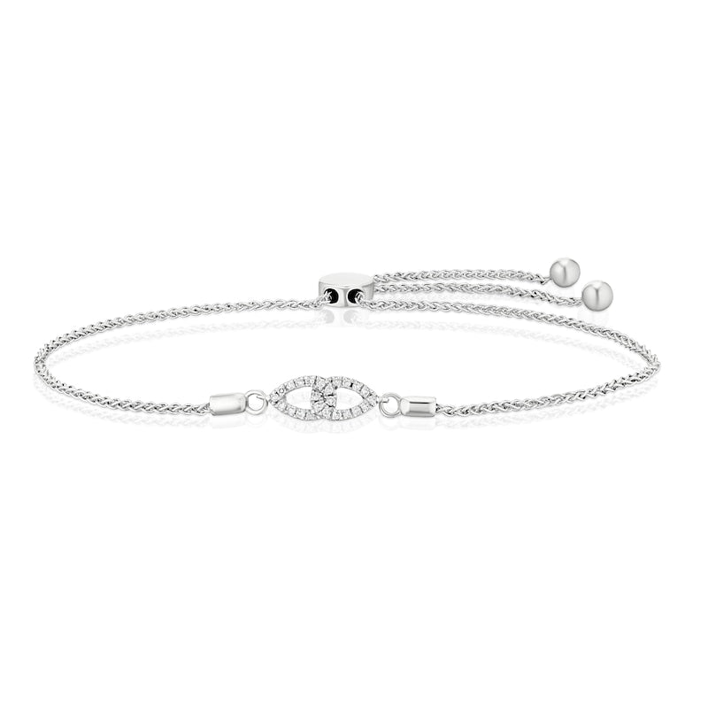 Sterling Silver 0.10ct Diamond Interlink Pear Shaped Bolo Bracelet