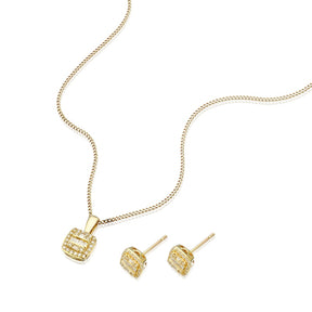 9ct Yellow Gold 0.25ct Diamond Earring & Necklace Jewellery Set