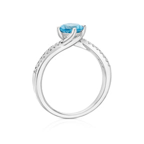 9ct White Gold 0.10ct Diamond & Blue Topaz Solitaire Ring