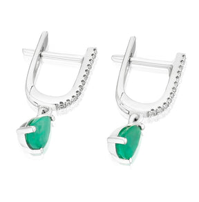 9ct White Gold Diamond & Emerald Pear Shaped Drop Earrings